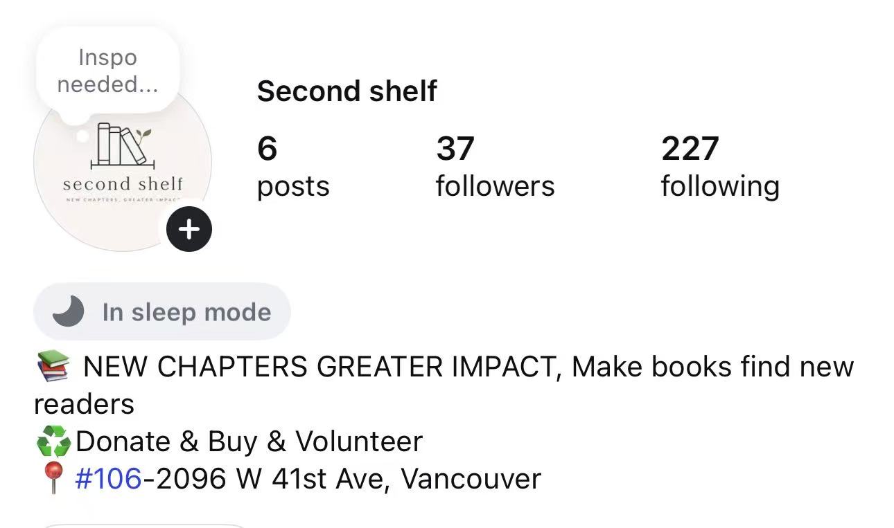SecondShelf's Instagram profile with the slogan New Chapters, Greater Impact